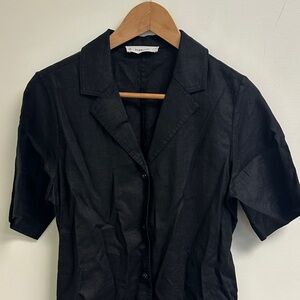 Everlane Black Short Sleeve Button-Up Linen Dress size small